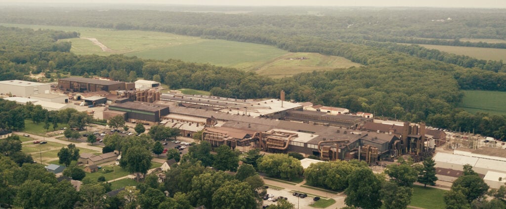 An aerial shot of the current Harrison Steel facility, a physical plant that encompasses 700,000 square feet under roof.